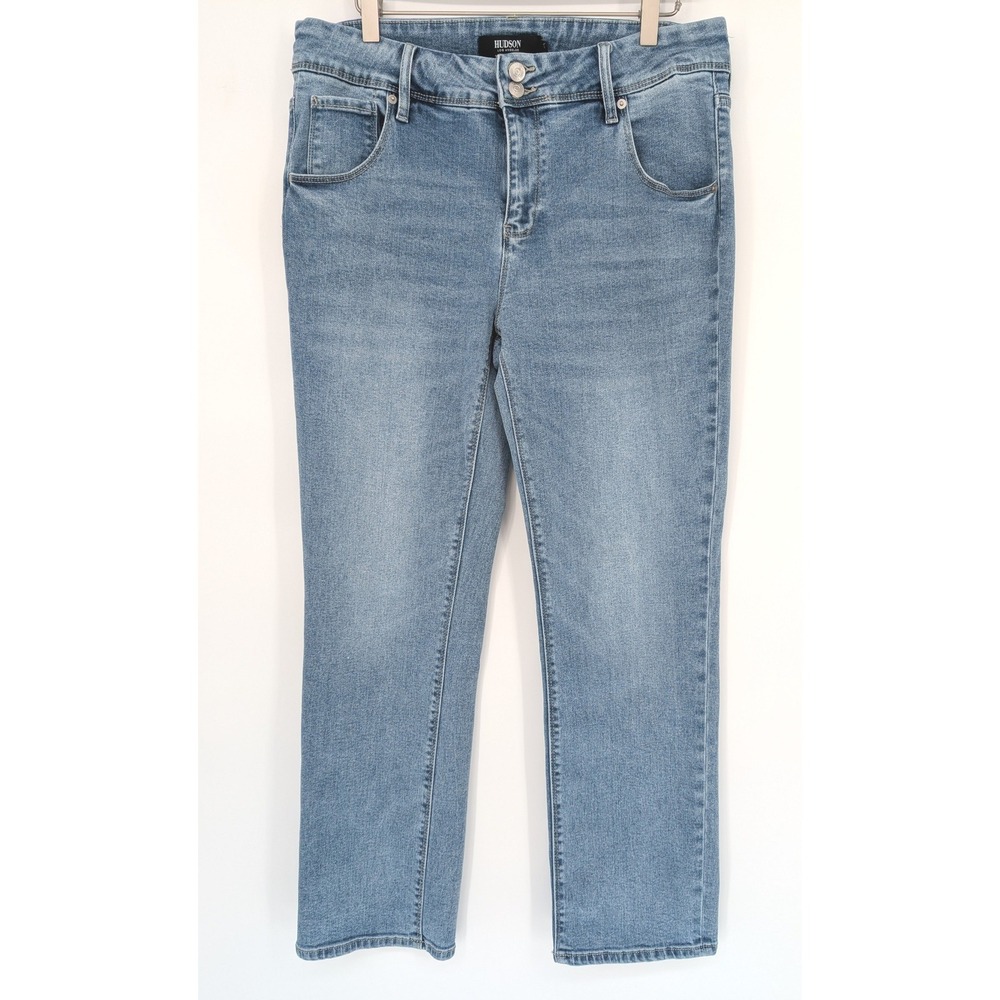 Hudson Straight Leg Jeans Women 12 Blue Flap Pocket Mid Rise Minimalist Indie